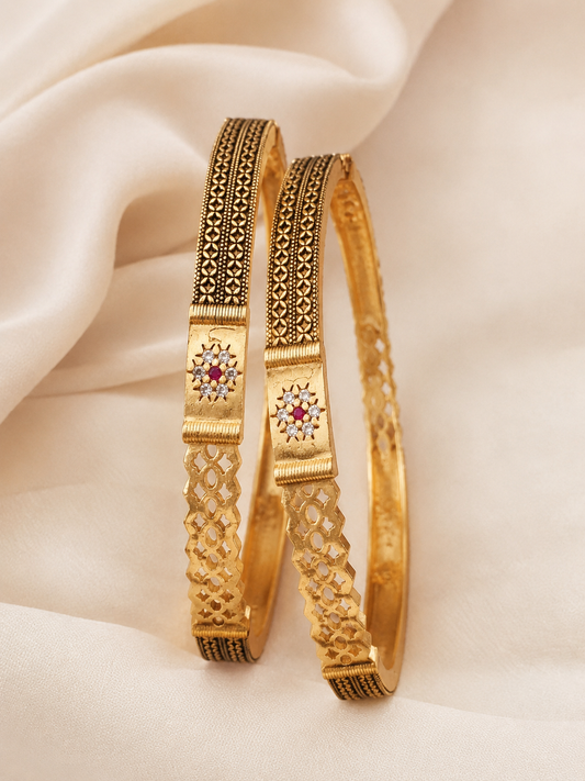 Trending Daily Wear Bangles With Ruby Stones Pack Of 2 Pieces ( 1 Pair )