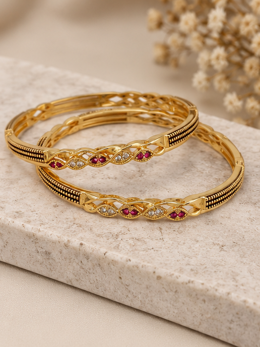 Stylish Oxodise Bangles With Micro Gold Finish Pack Of 2 Pieces ( 1 Pair )