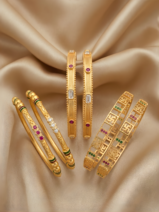 High Gold Finish Brass Bangles Set | Premium Quality Bangles for Everyday Wear | Combo Set of 6 Pcs (3 Pair)
