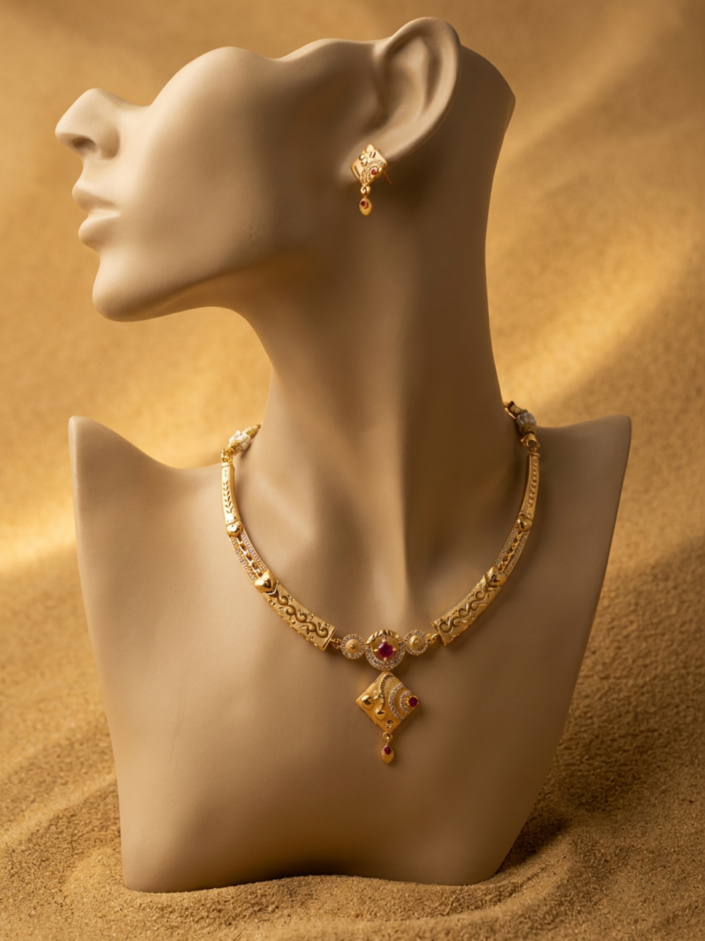 Real Look Necklace Sets for Women | High Gold Plated AD Diamond Necklace (1 Set)
