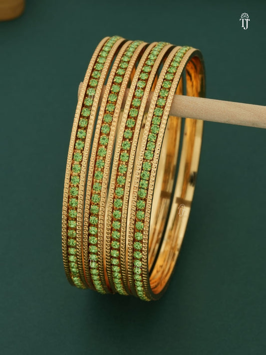 Green Diamond Bangles Set of 4 | Radiant & Trendy Bangle Set for Women