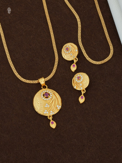 1 Gram Gold Plated Jewellery Set for Women | Gorgeous Pendant & Earrings Set (1 Set)