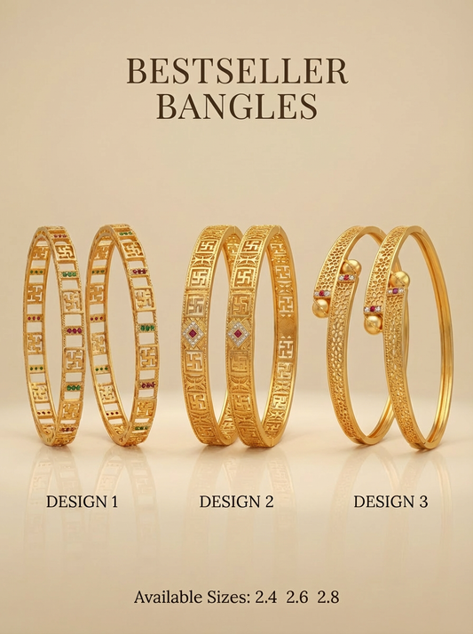 Gold Plated Daily Wear Bangles | Swastik & Real Gold Design Bangles for Everyday Use Combo Set of 6 Pcs (3 Pairs)