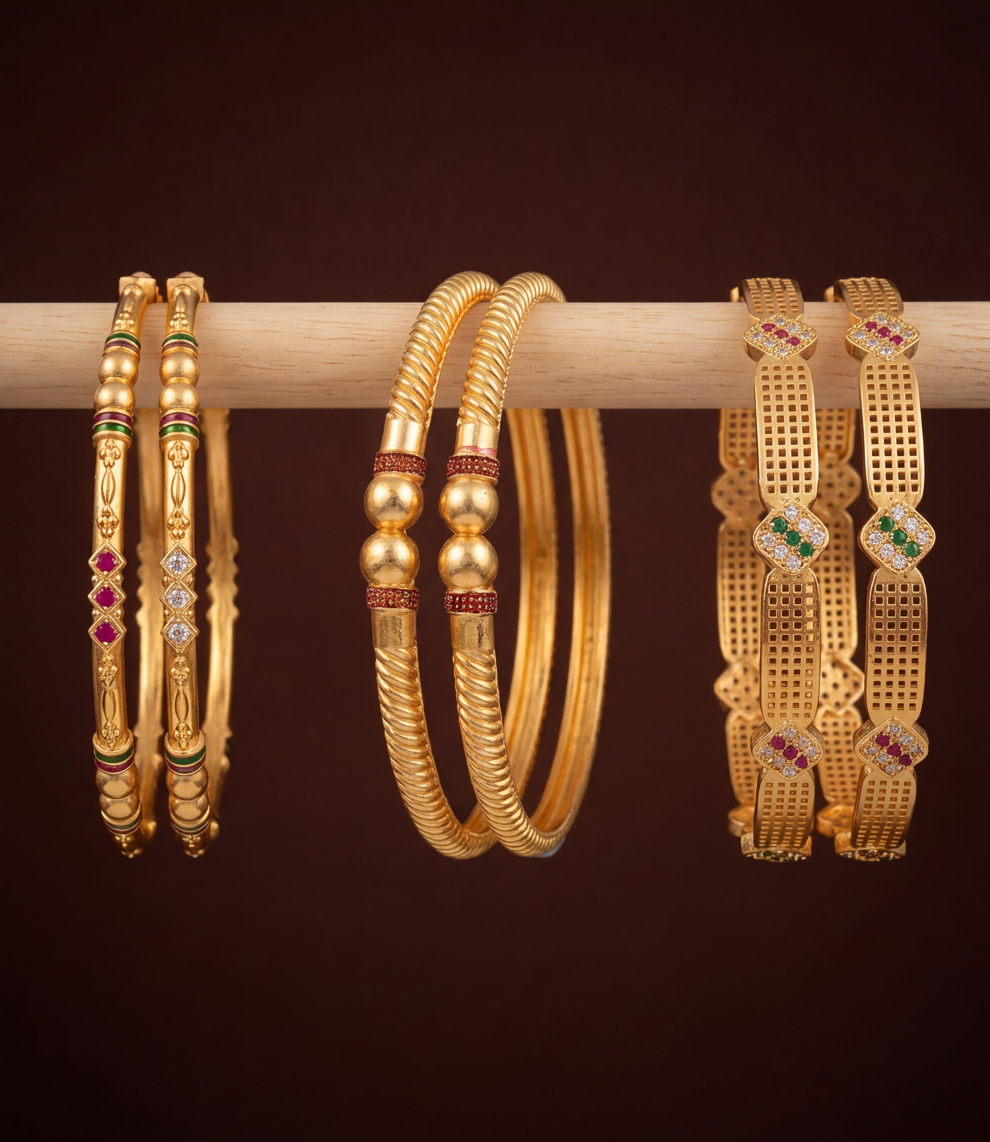 Gold Plated Daily Wear Bangles | Unique & Stylish Bangles for Everyday Use Combo Set of 6 Pcs (3 Pairs)