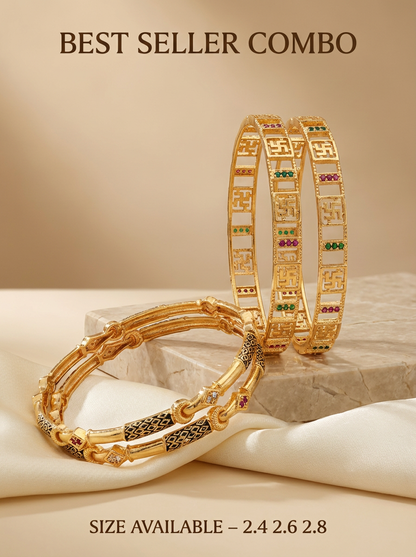 Premium Gold Finish Bangle Combo Pack of 2 Pair