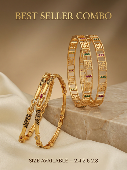 Premium Gold Finish Bangle Combo Pack of 2 Pair