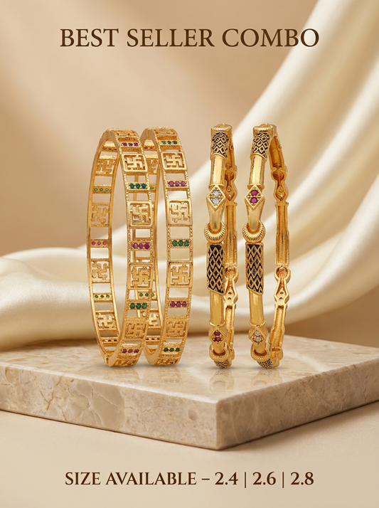 Premium Gold Finish Bangle Combo Pack of 2 Pair
