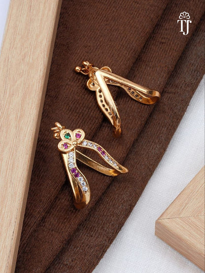 AD Ring for Women | Premium V-Shape Brass Ring with Multi-Color AD Diamonds (1 Pc)