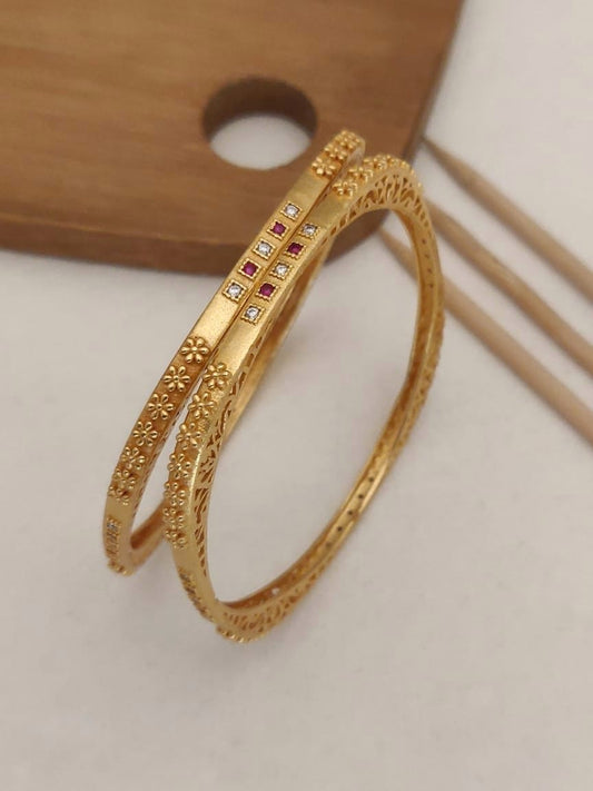 Stylish Square Shape Bangles With Micro Gold AD Diamond Gold Pack Of 2 Pieces ( 1 Pair )