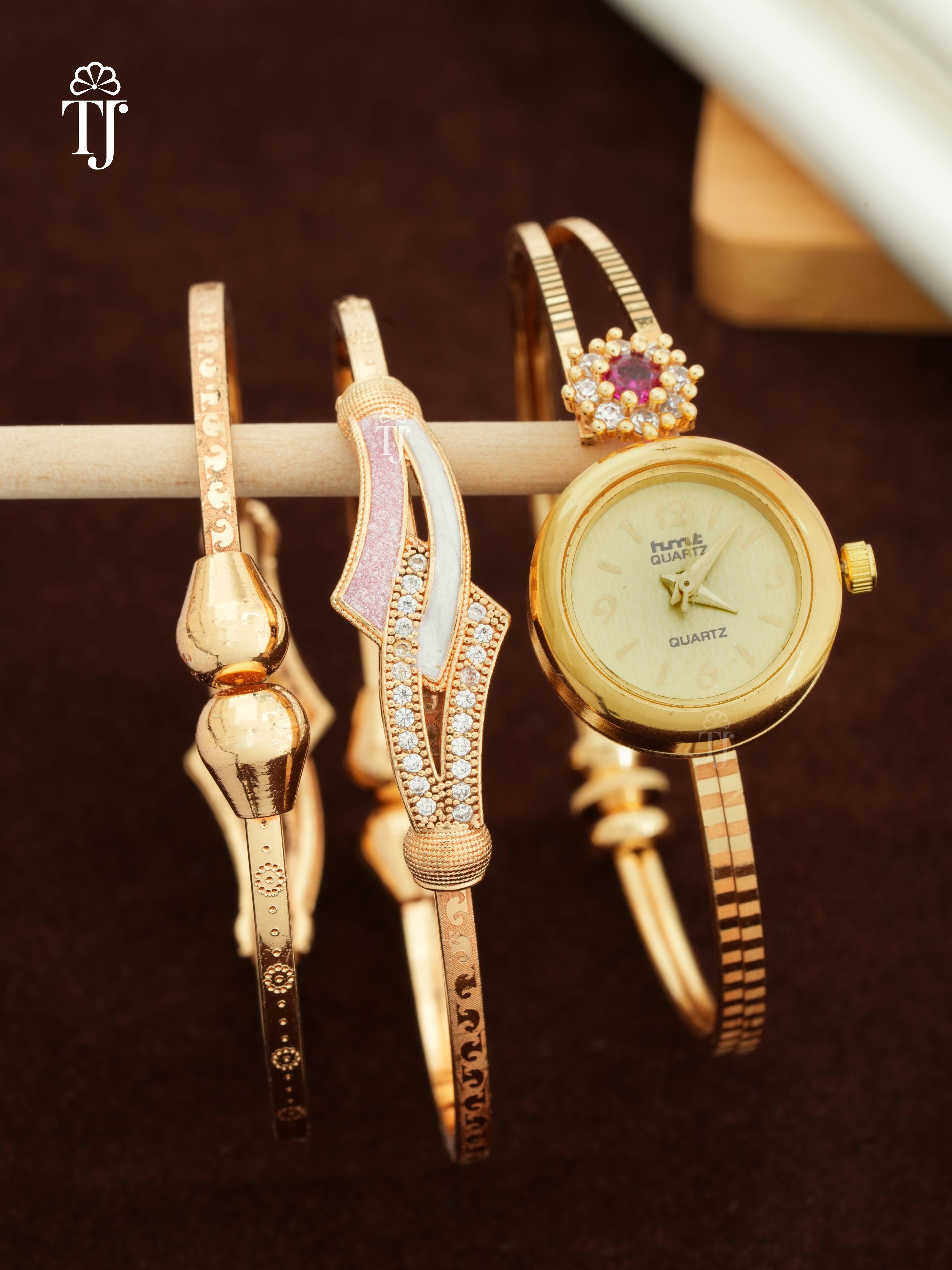 Adjustable Bracelet Watch Combo for Women | 1 Pair Bracelet + 1 Watch Set