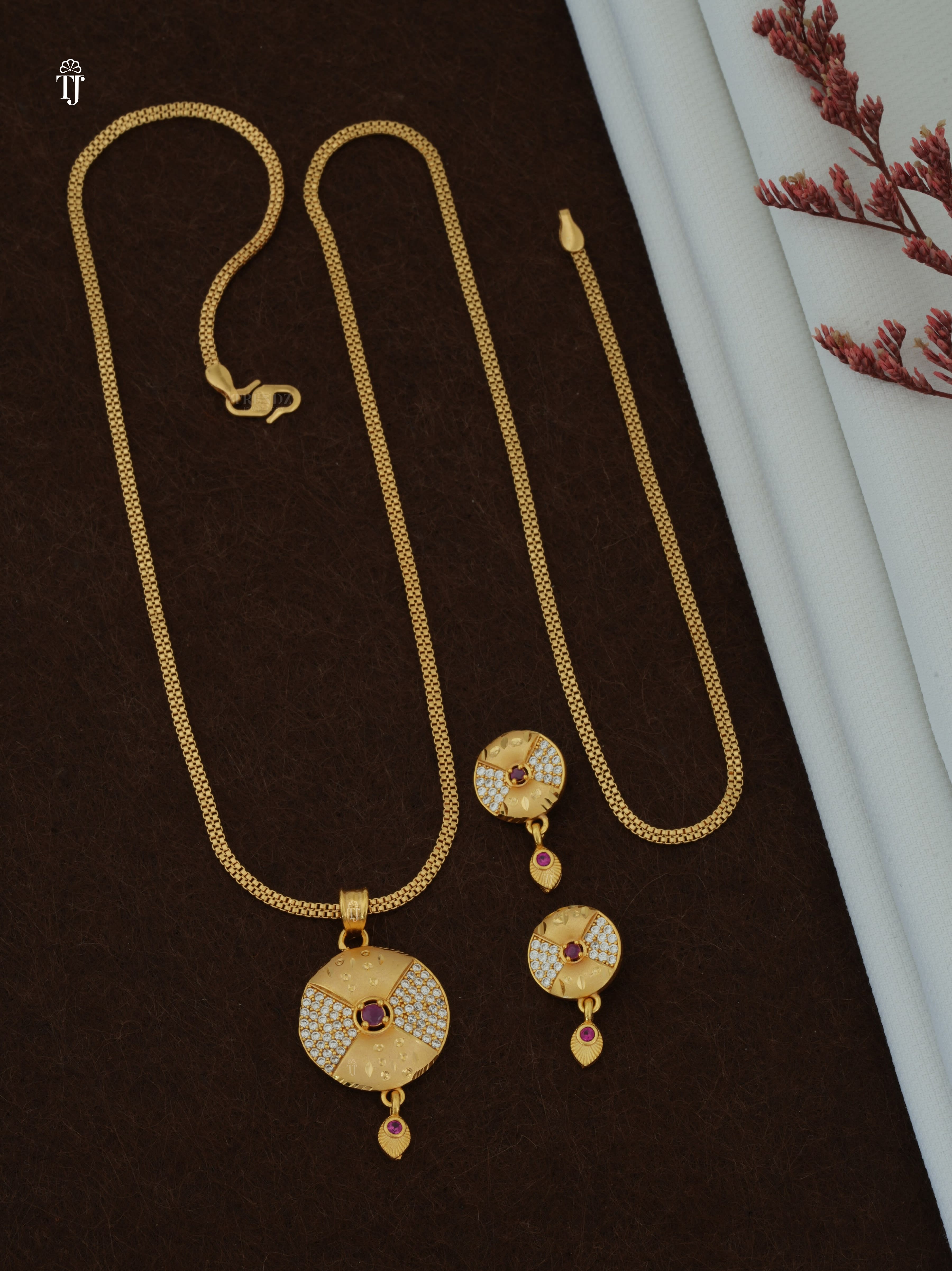 Artificial Pendant Set with Earrings | Designer Gold Finish (1 Set)