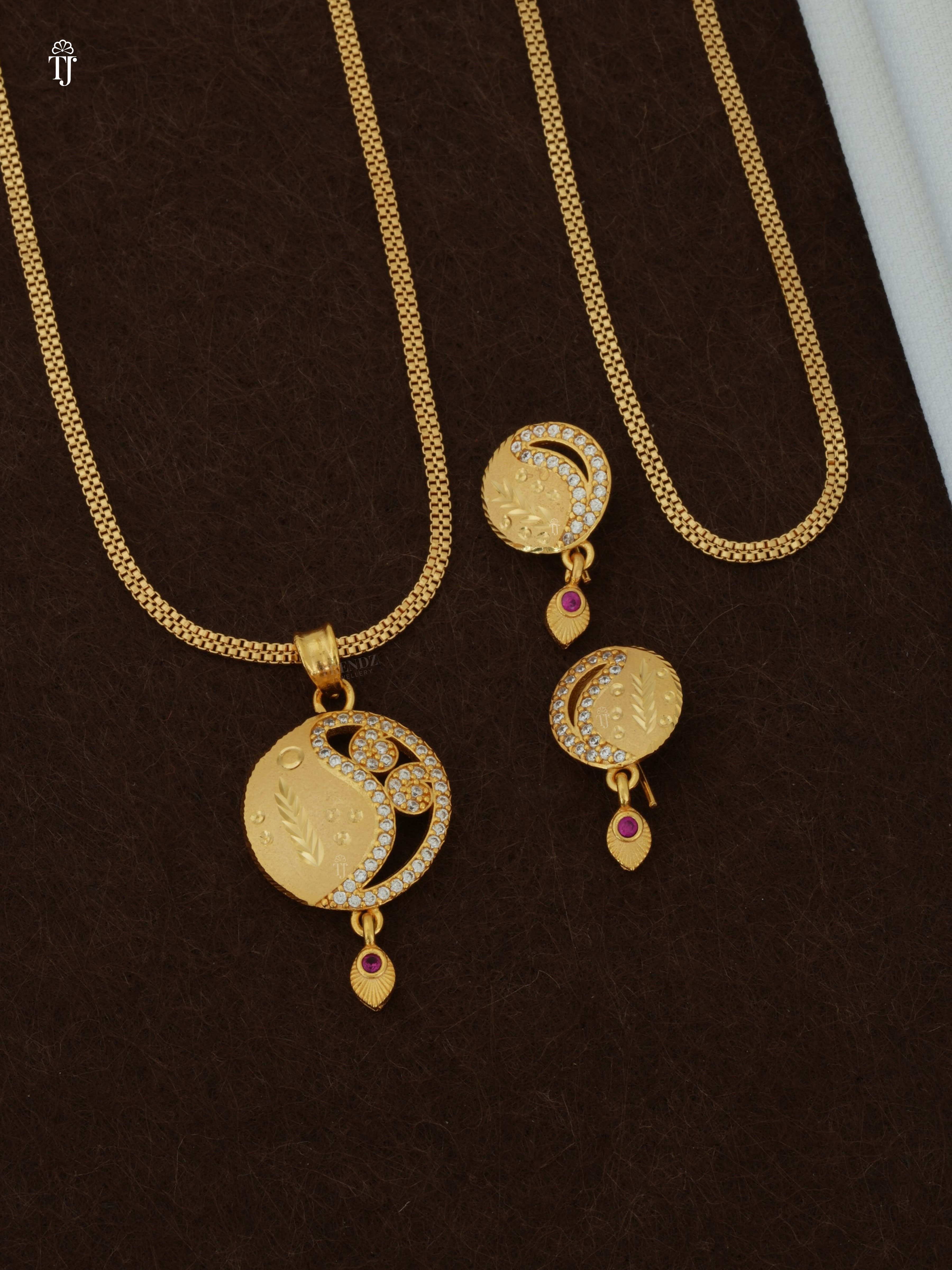 Artificial Pendant Set with Earrings for Women | Designer Gold Finish (1 Set)