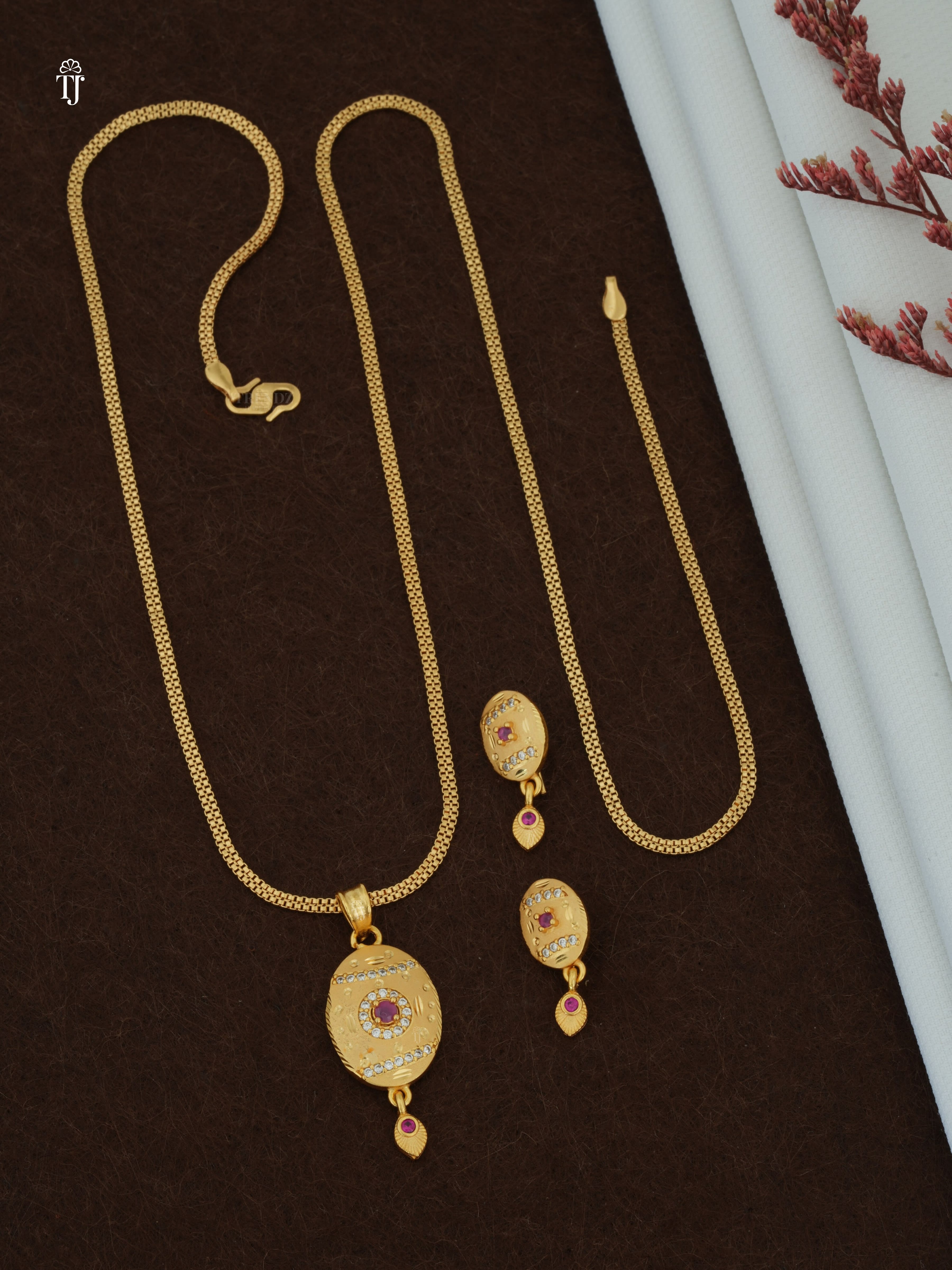 Artificial Pendant with Earrings | Chic Designer Gold-Plated Set (1 Set)