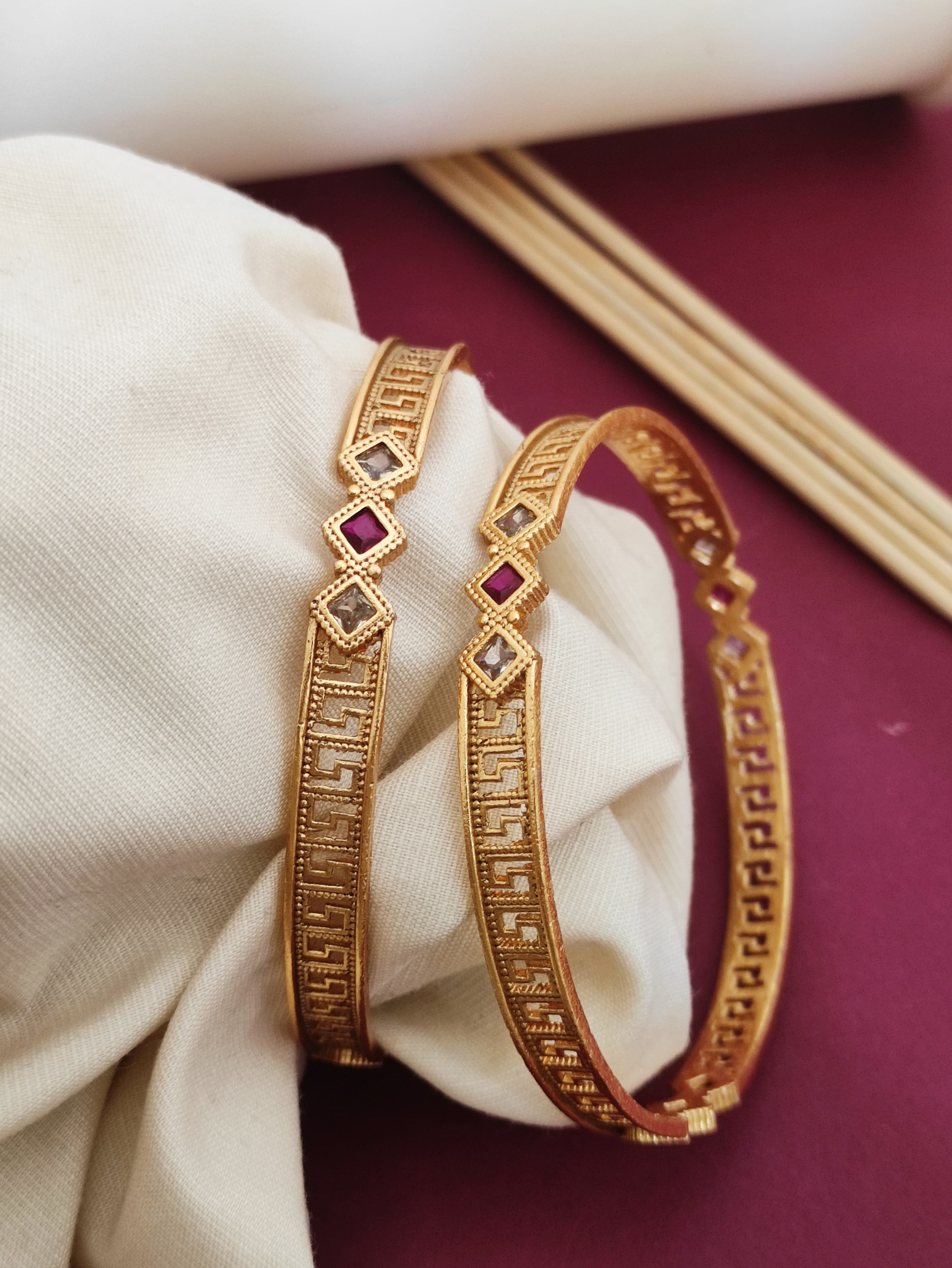 Beautiful Daily Wear Bangles With AD Stones Pack Of 2 Pieces ( 1 Pair )