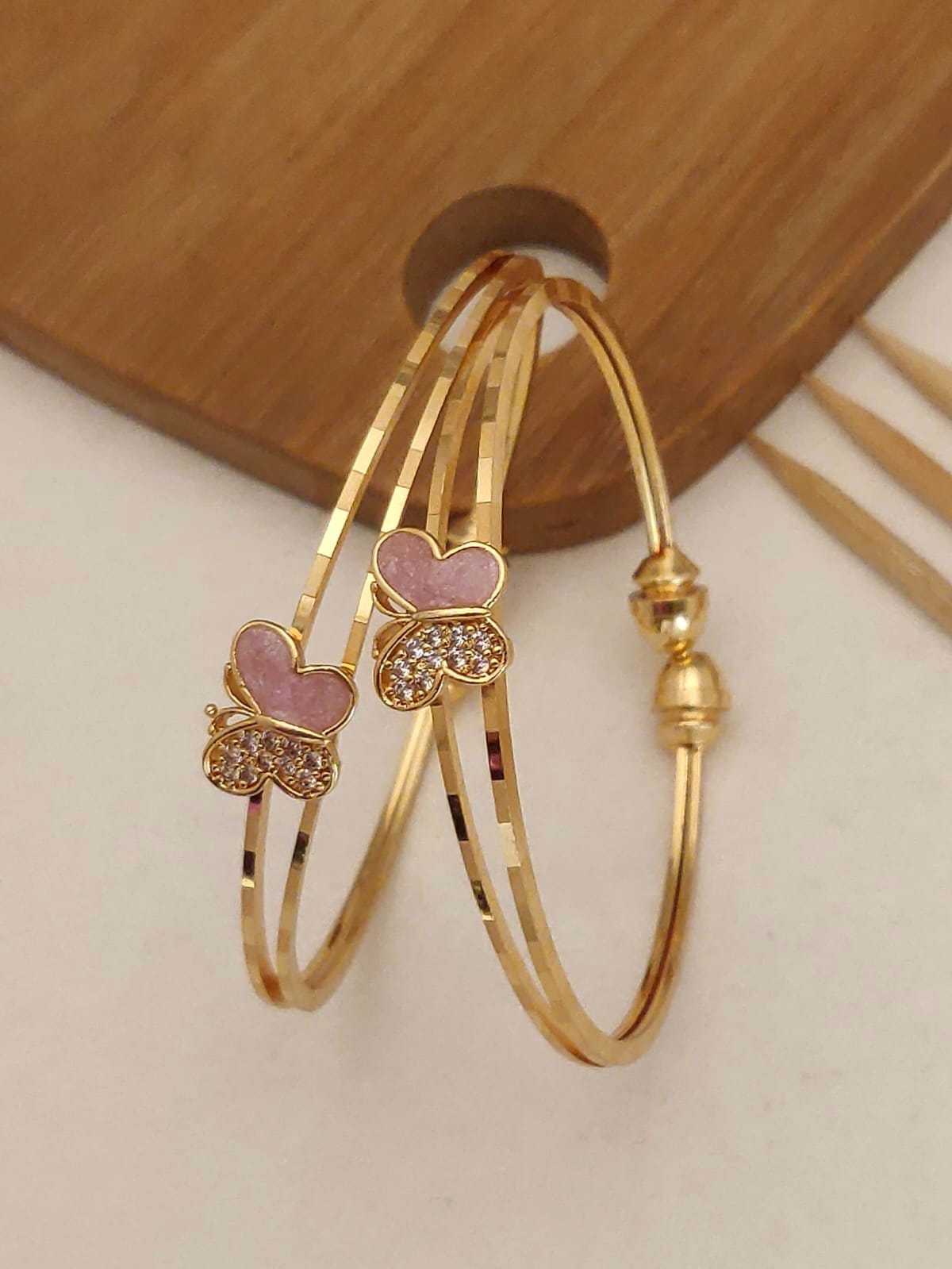 Beautiful Daily Wear Butterfly Style Adjustable Bracelets With Pink Meena Work Pack Of 2 Pieces ( 1 Pair )