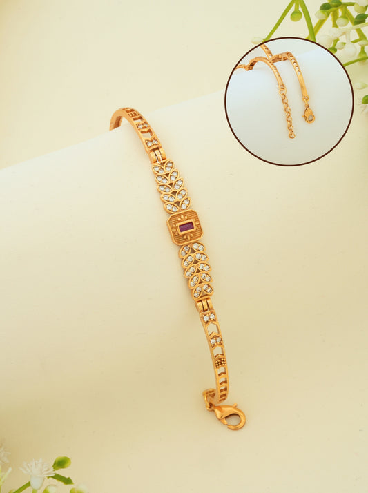Beautiful Designer Bangle Bracelet for Women | Micro Gold Plated Ruby AD Diamond Bracelet