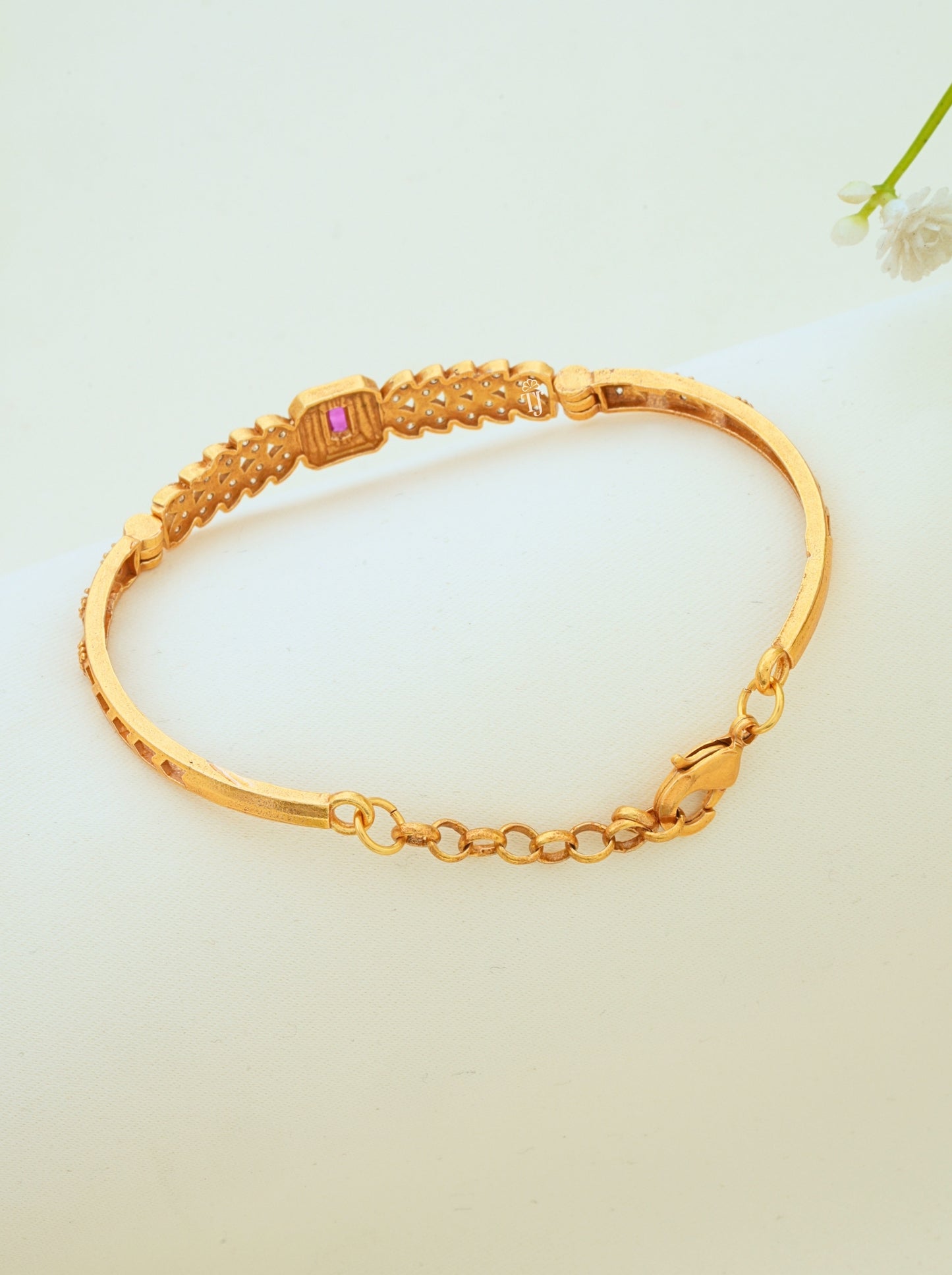 Beautiful Designer Bangle Bracelet for Women | Micro Gold Plated Ruby AD Diamond Bracelet