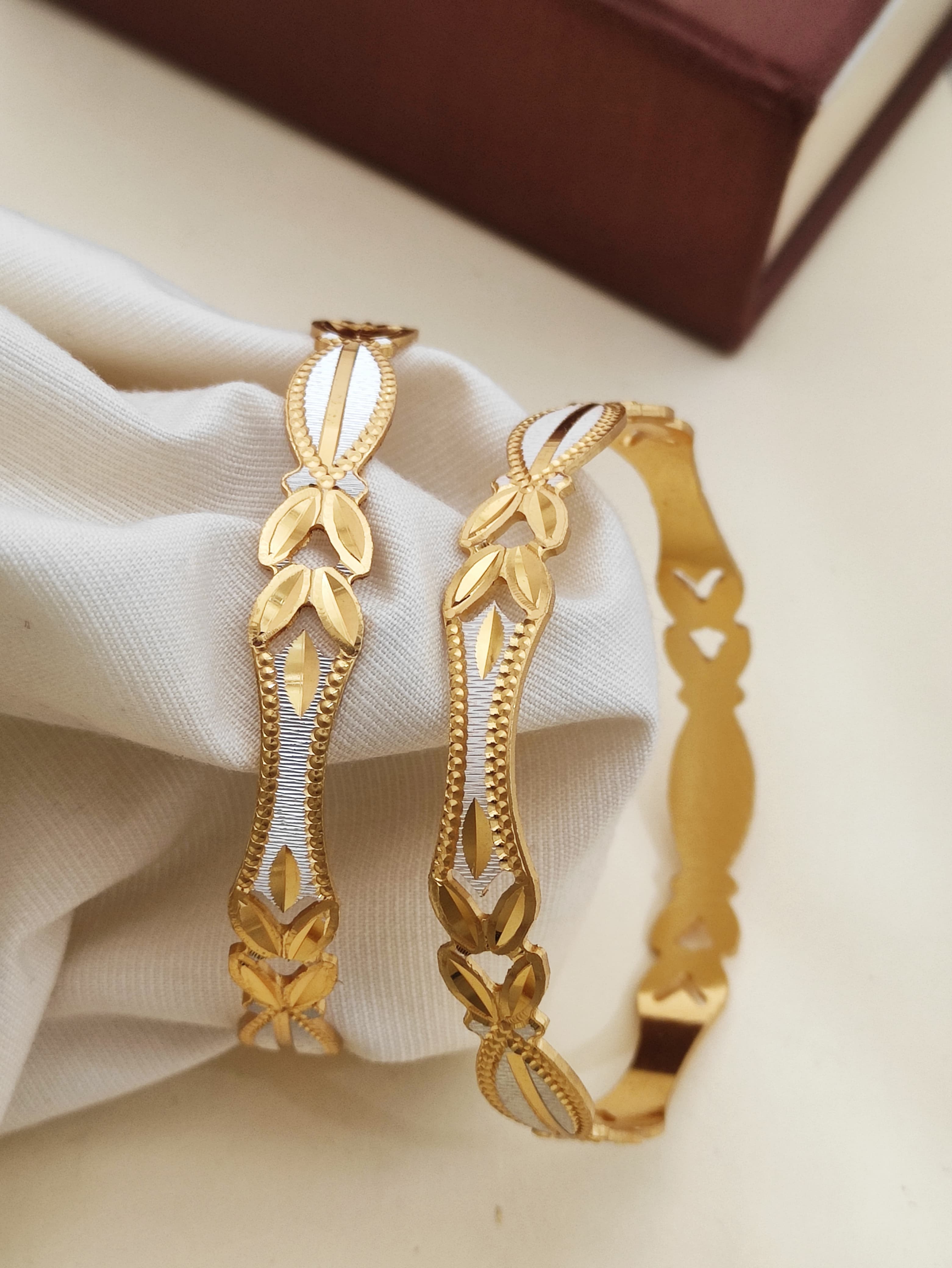 Beautiful Designer Bangles with Silver Golden Look Pack Of 2 Piece (1 Pair)