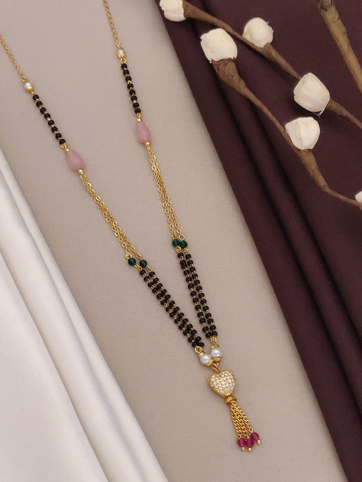 Beautiful Heart Shape Mangalsutra With Colourful stones