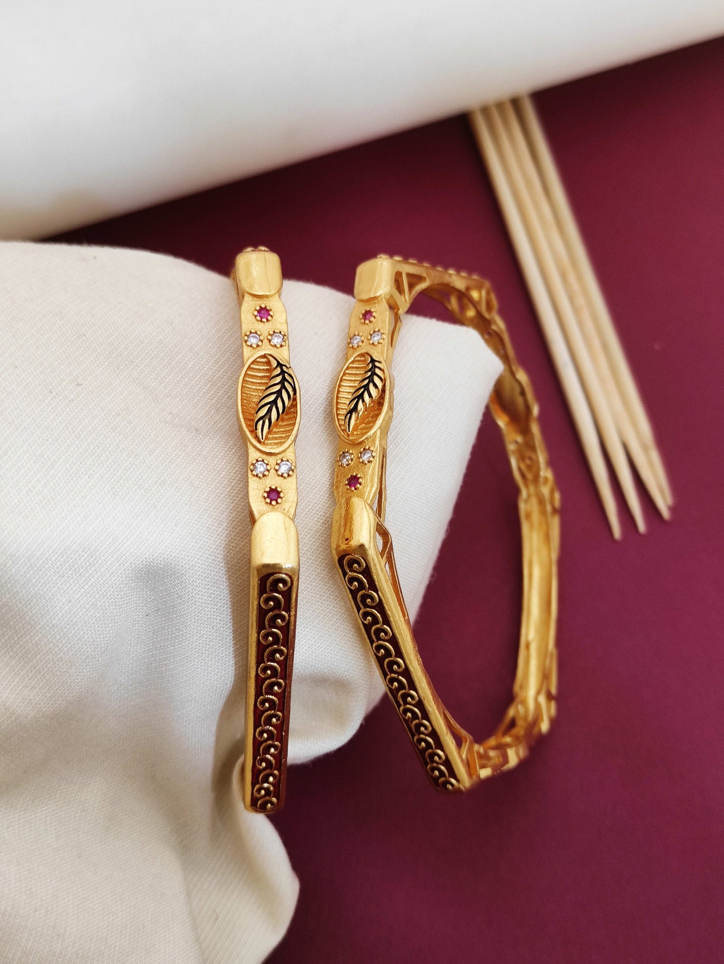 Beautiful Square Shape Bangles With AD Stone With Micro Gold pack of 2 Pieces ( 1 pair )