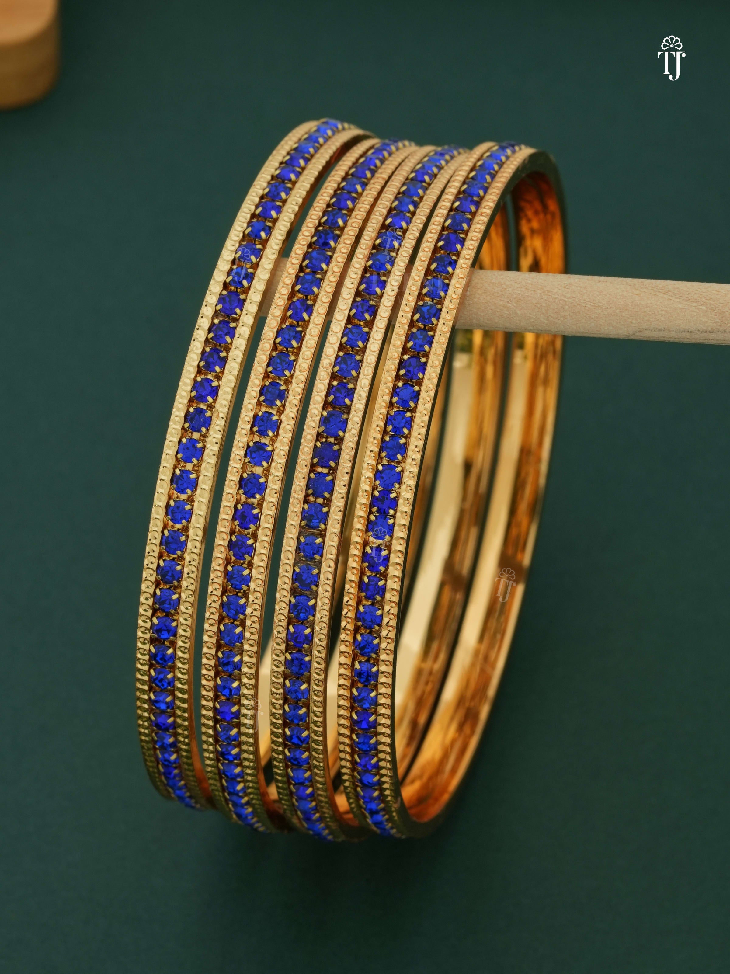Blue Girls Diamond Bangles Set of 4 | Stylish & Vibrant Bangle Set for Girls