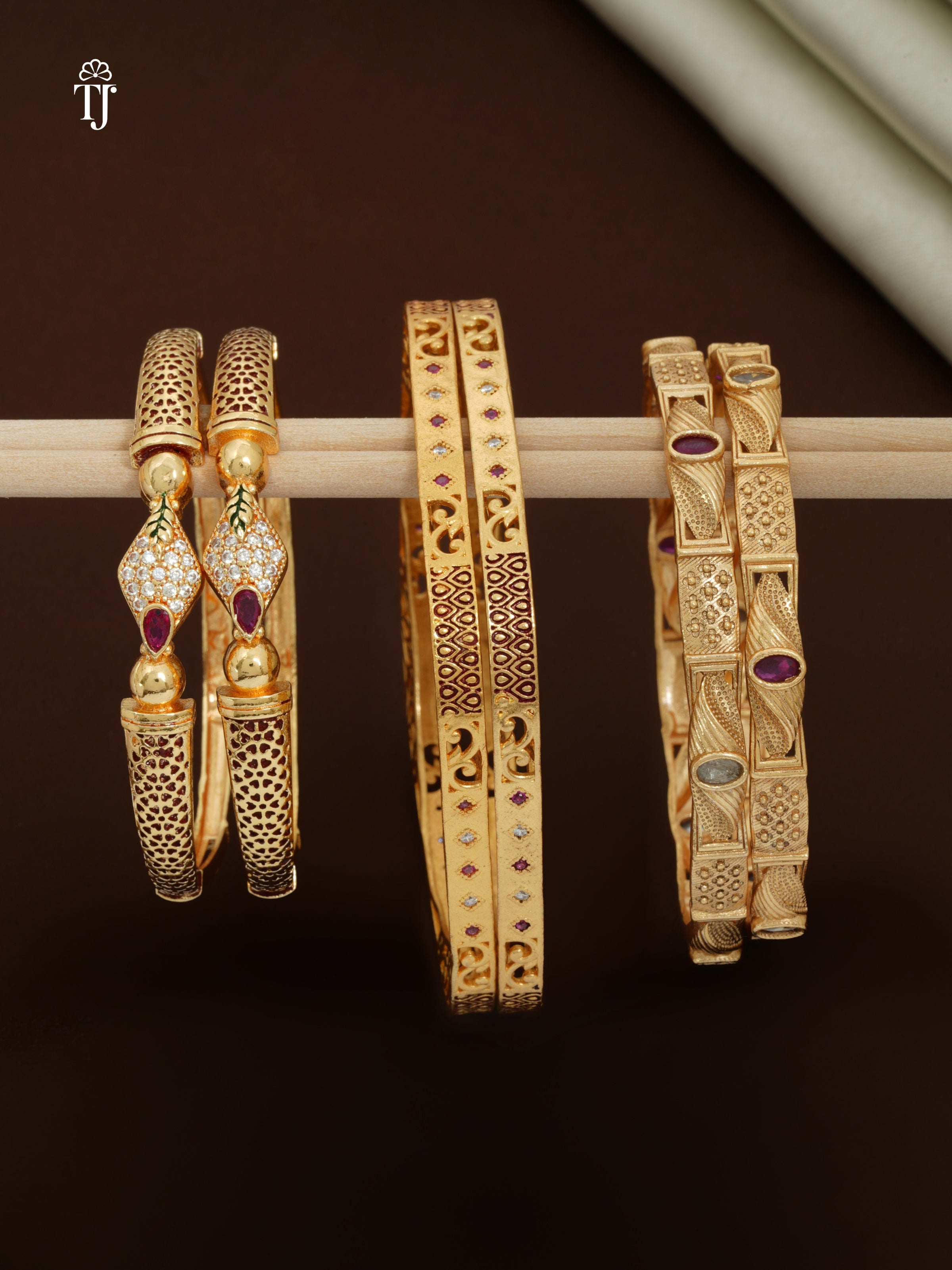 Premium Artificial Brass Bangles - Combo Set of 6 Pcs (3 Pairs)