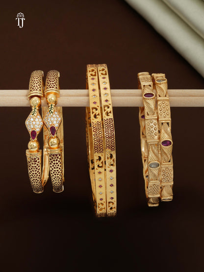 Premium Artificial Brass Bangles - Combo Set of 6 Pcs (3 Pairs)