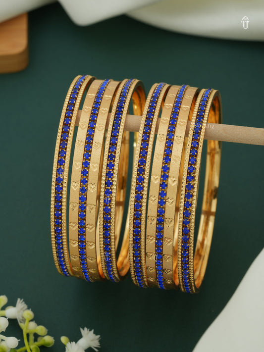 CNC Bangles with Diamond | Blue Diamond Bangles Set (Pair of 3, Total 6 Bangles)