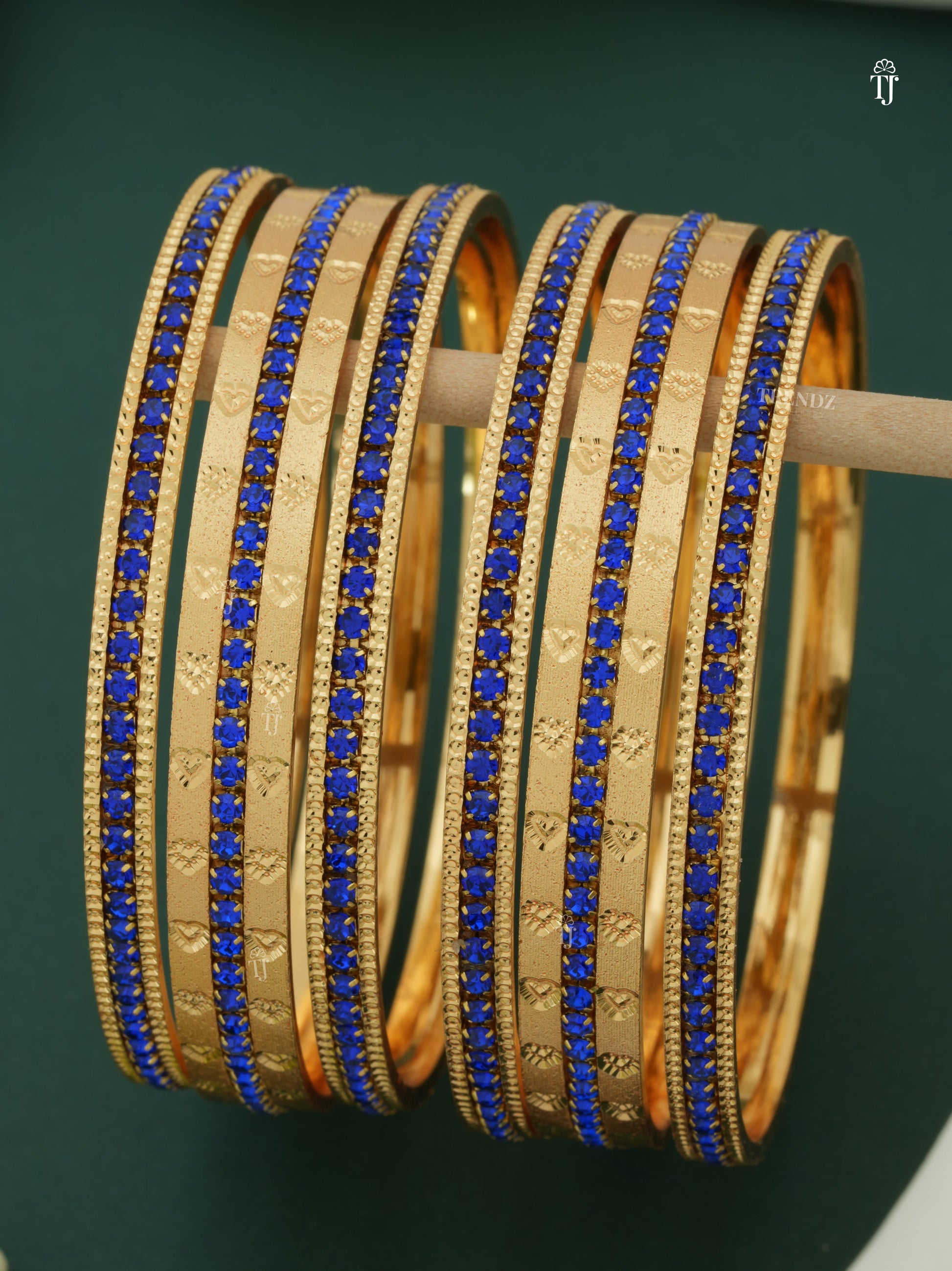 CNC Bangles with Diamond | Blue Diamond Bangles Set (Pair of 3, Total 6 Bangles)