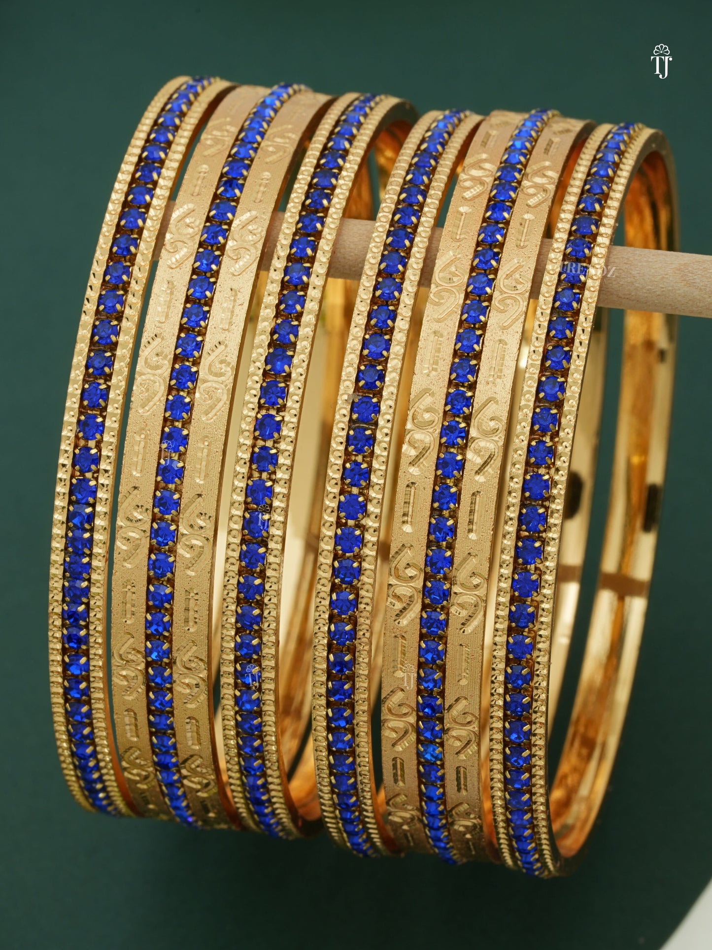CNC Diamond Bangles | Blue Diamond Floral Design Set for Women
