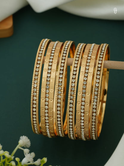 CNC Gold Plated Bangle Set | White Heart Design Royal Edition