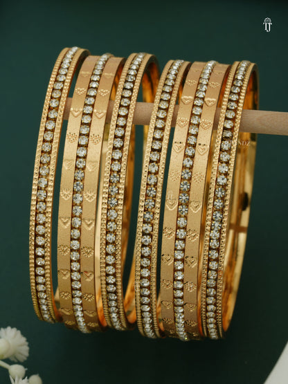 CNC Gold Plated Bangle Set | White Heart Design Royal Edition