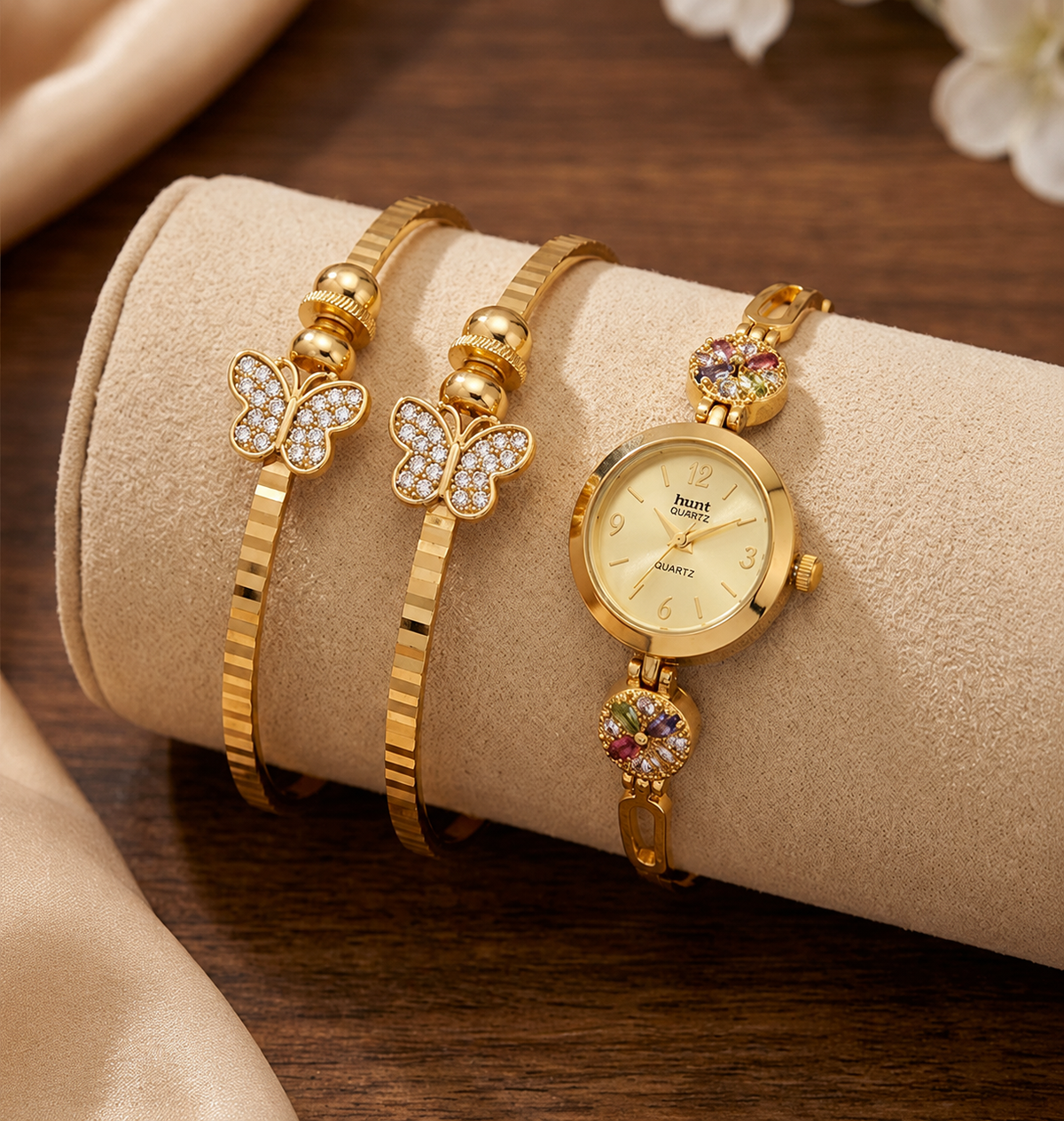 Elegant Butterfly Bracelet & Designer Watch Set For Women
