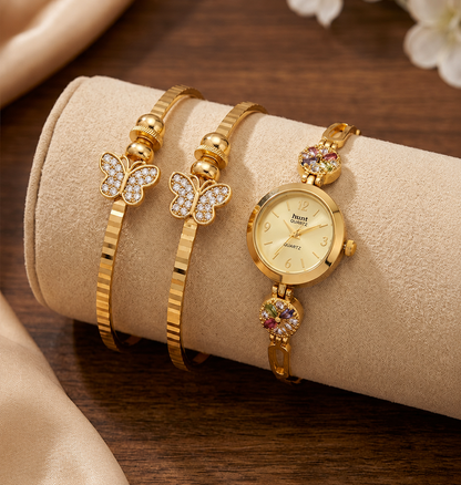 Elegant Butterfly Bracelet & Designer Watch Set For Women