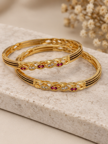 Stylish Oxodise Bangles With Micro Gold Finish Pack Of 2 Pieces ( 1 Pair )