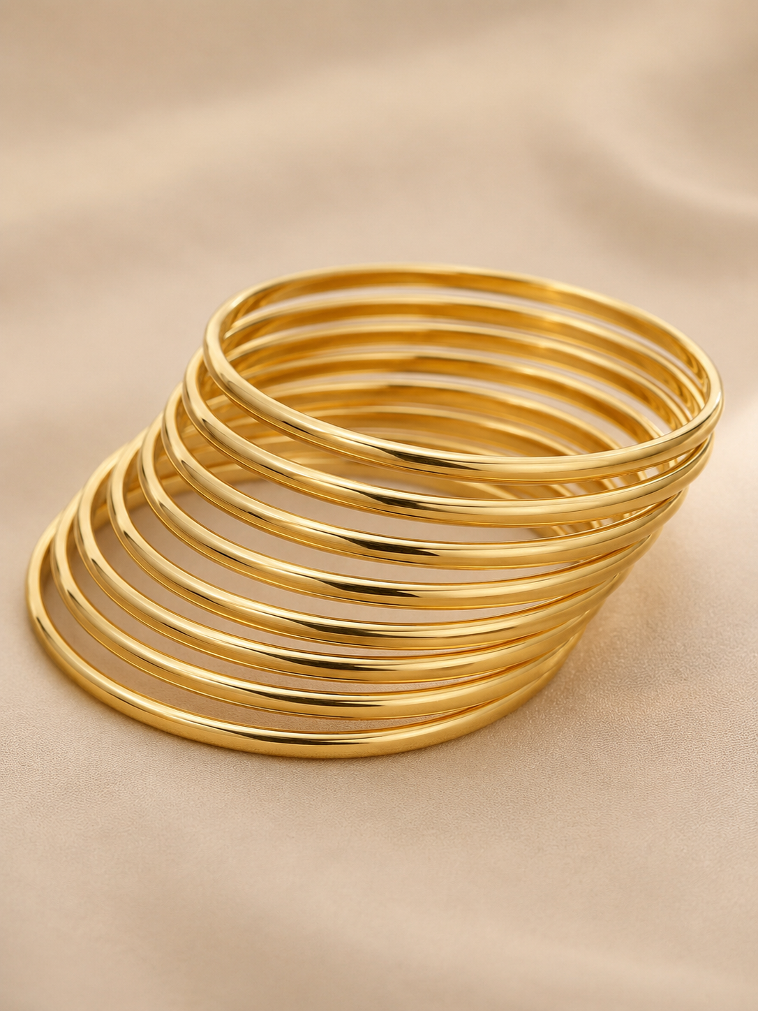 Gold Plated Sleek Plain Bangles – Charming 8-Piece Set for Daily Wear