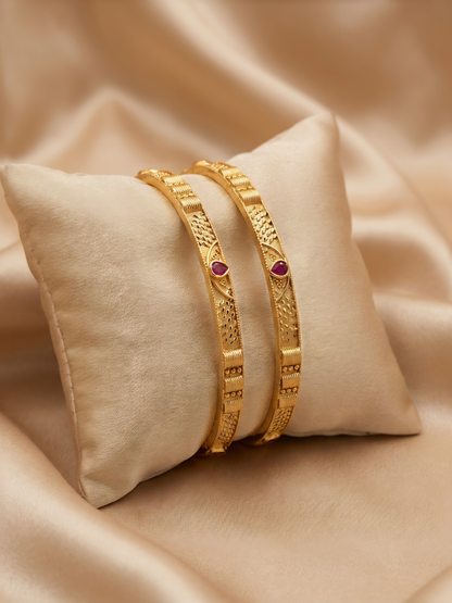 Beautiful Designer Mate Finish Party Wear Bangles With Ruby Stones