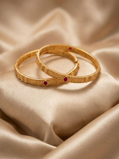Beautiful Designer Mate Finish Party Wear Bangles With Ruby Stones