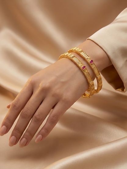 Beautiful Designer Mate Finish Party Wear Bangles With Ruby Stones