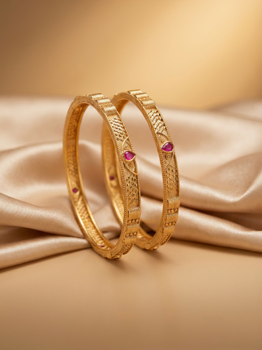 Beautiful Designer Mate Finish Party Wear Bangles With Ruby Stones