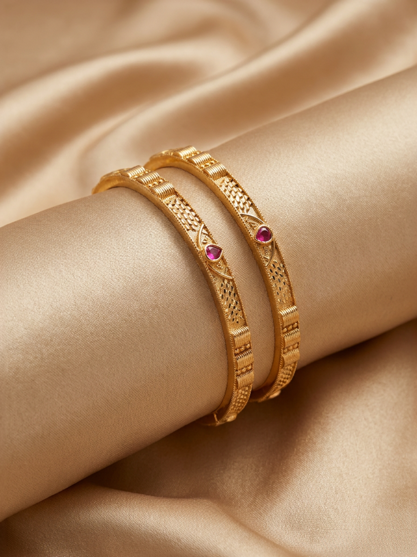 Beautiful Designer Mate Finish Party Wear Bangles With Ruby Stones