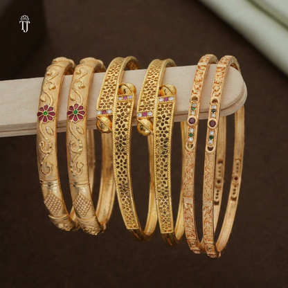 Premium Artificial Brass Bangles | Stylish Bangle for Daily Wear | Combo Set of 6 Pcs (3 Pairs)