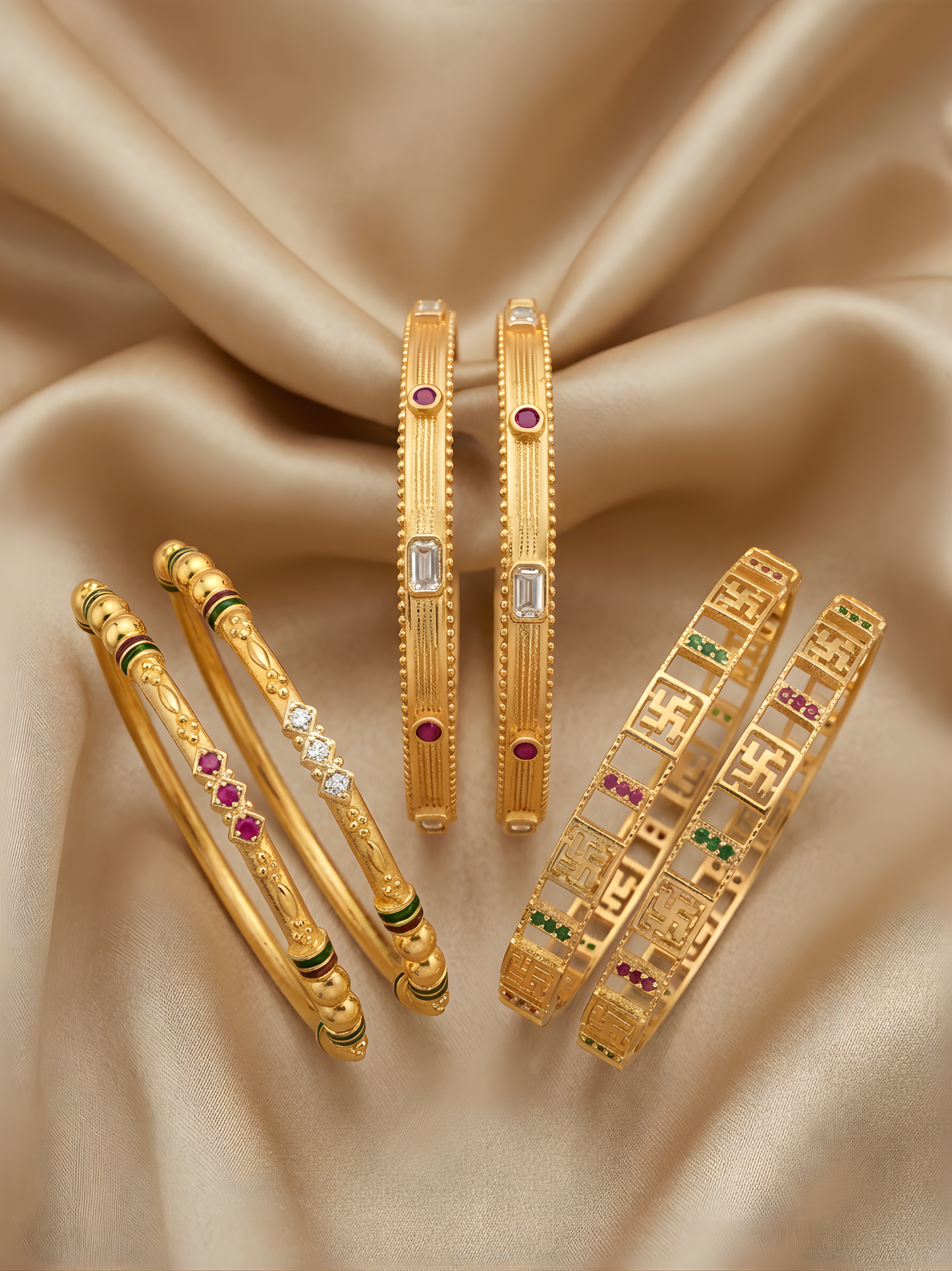 High Gold Finish Brass Bangles Set | Premium Quality Bangles for Everyday Wear | Combo Set of 6 Pcs (3 Pair)