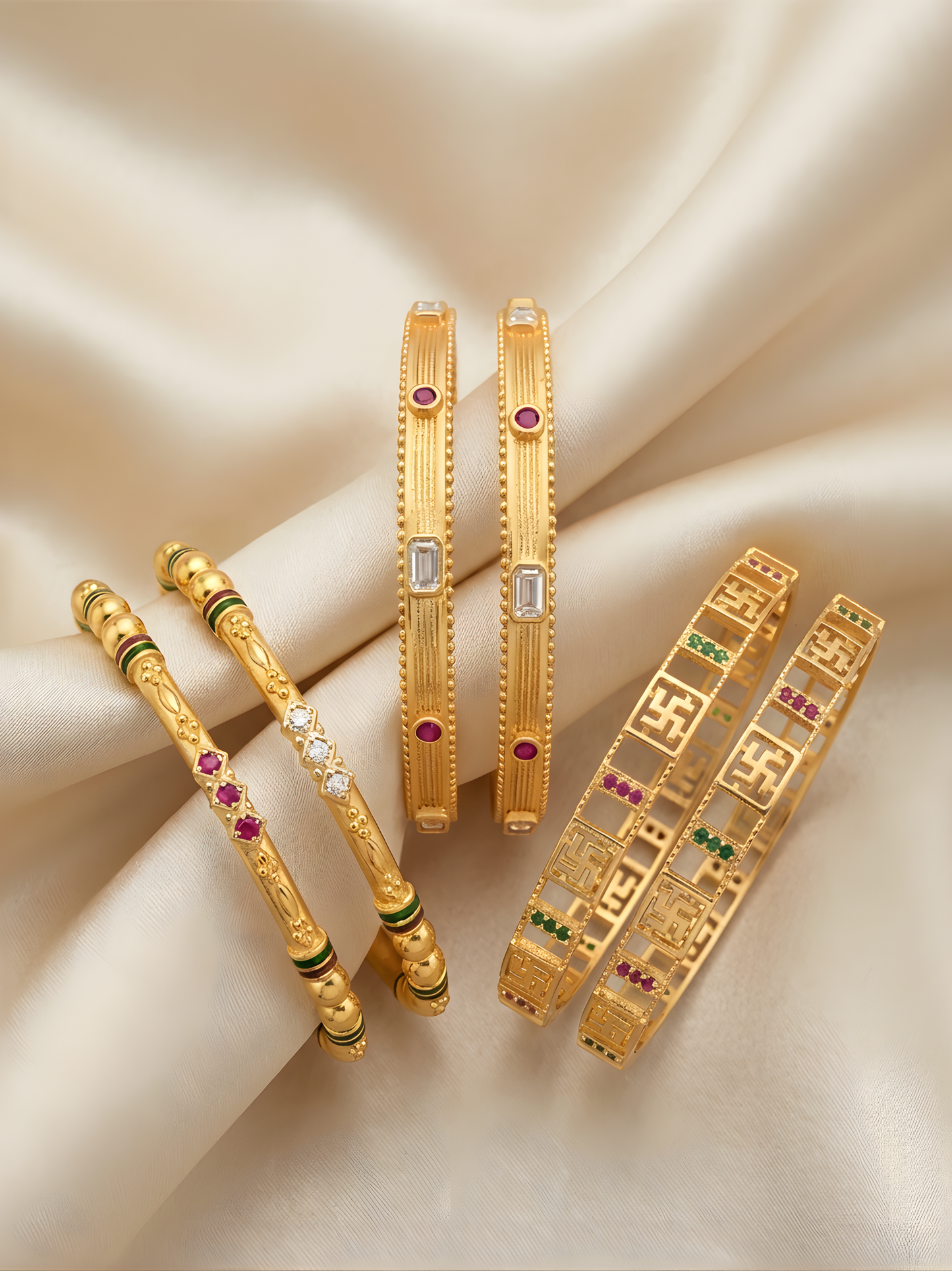High Gold Finish Brass Bangles Set | Premium Quality Bangles for Everyday Wear | Combo Set of 6 Pcs (3 Pair)