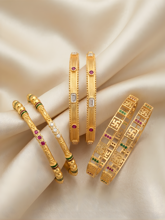 High Gold Finish Brass Bangles Set | Premium Quality Bangles for Everyday Wear | Combo Set of 6 Pcs (3 Pair)