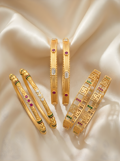 High Gold Finish Brass Bangles Set | Premium Quality Bangles for Everyday Wear | Combo Set of 6 Pcs (3 Pair)