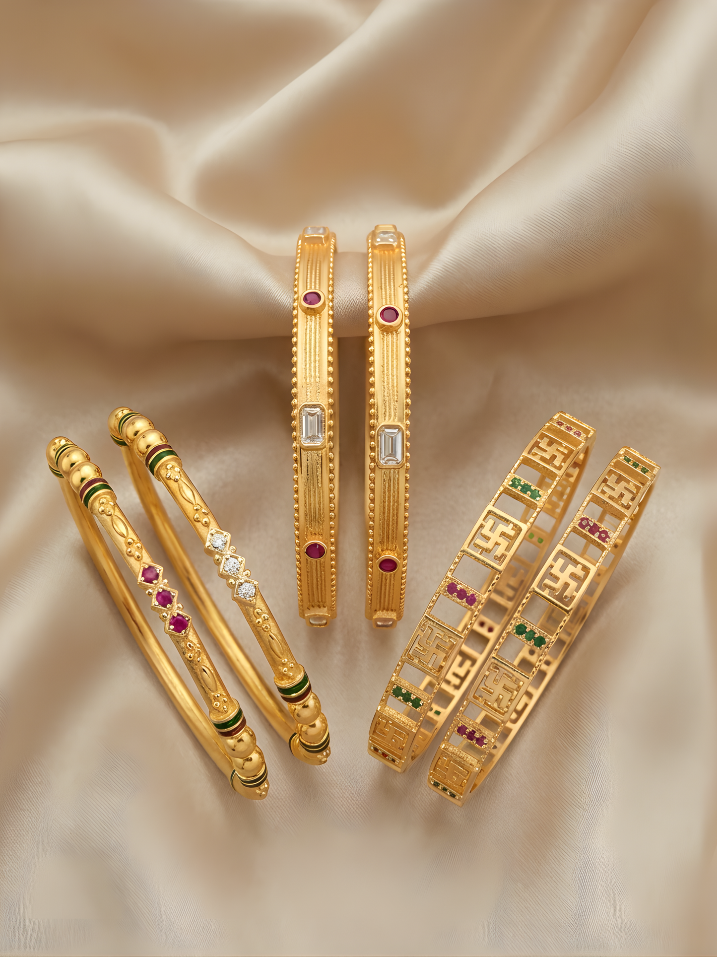 High Gold Finish Brass Bangles Set | Premium Quality Bangles for Everyday Wear | Combo Set of 6 Pcs (3 Pair)