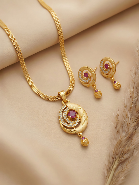 Women 1 Gram Gold Plated Pendant Set | Stylish Pendant and Earrings Set