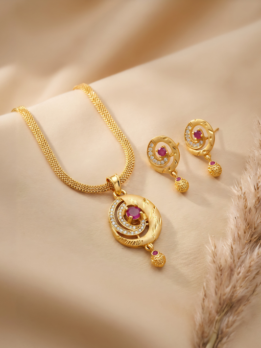 Women 1 Gram Gold Plated Pendant Set | Stylish Pendant and Earrings Set
