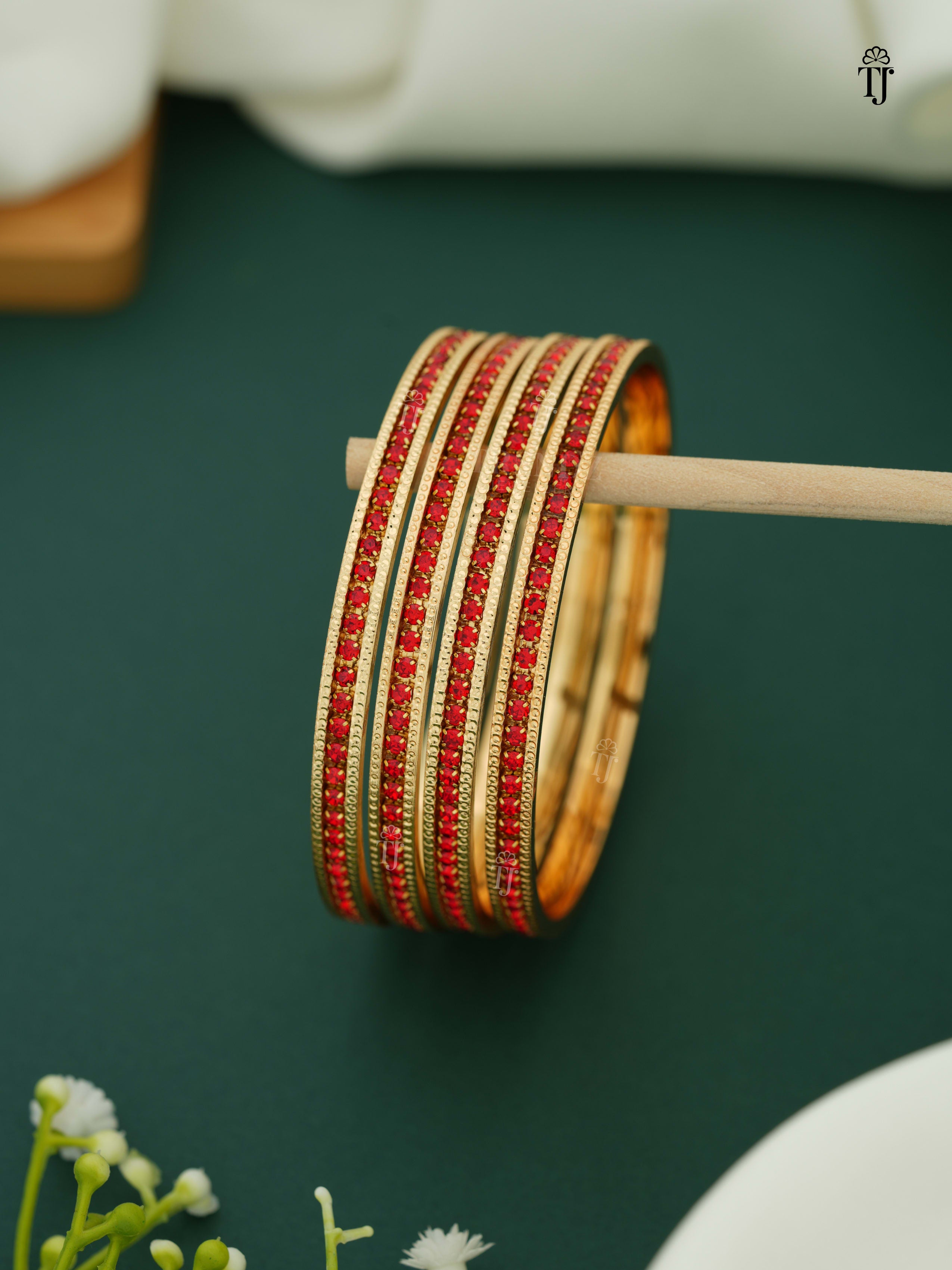 Red Diamond Bangles Set of 4 | Stunning Red Diamond Bangle Set at Affordable Price